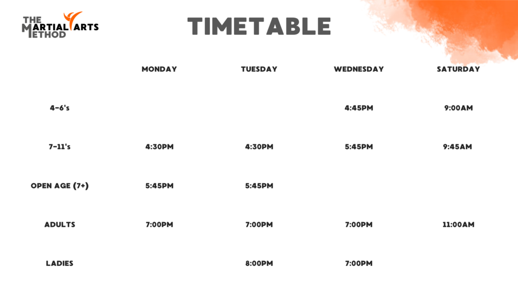 The martial arts method timetable